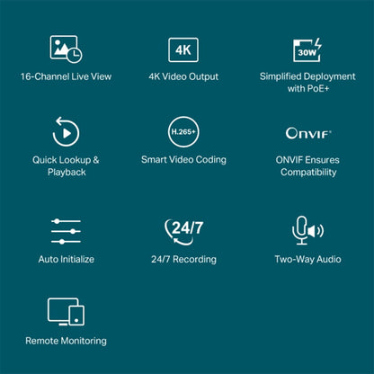 TP-LINK VIGI NVR2016H-16P PoE+ 16 Canales 1HDD H265+