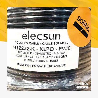 SOLITIA Elecsun Series Solar PV Cable H1Z2Z2-K 1x6mm² 1500V black (100m coil)