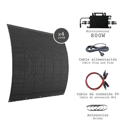 Self-consumption kit for balconies with flexible panels and 800W microinverter