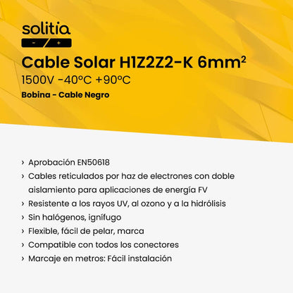 SOLITIA Elecsun Series Solar PV Cable H1Z2Z2-K 1x6mm² 1500V black (100m coil)